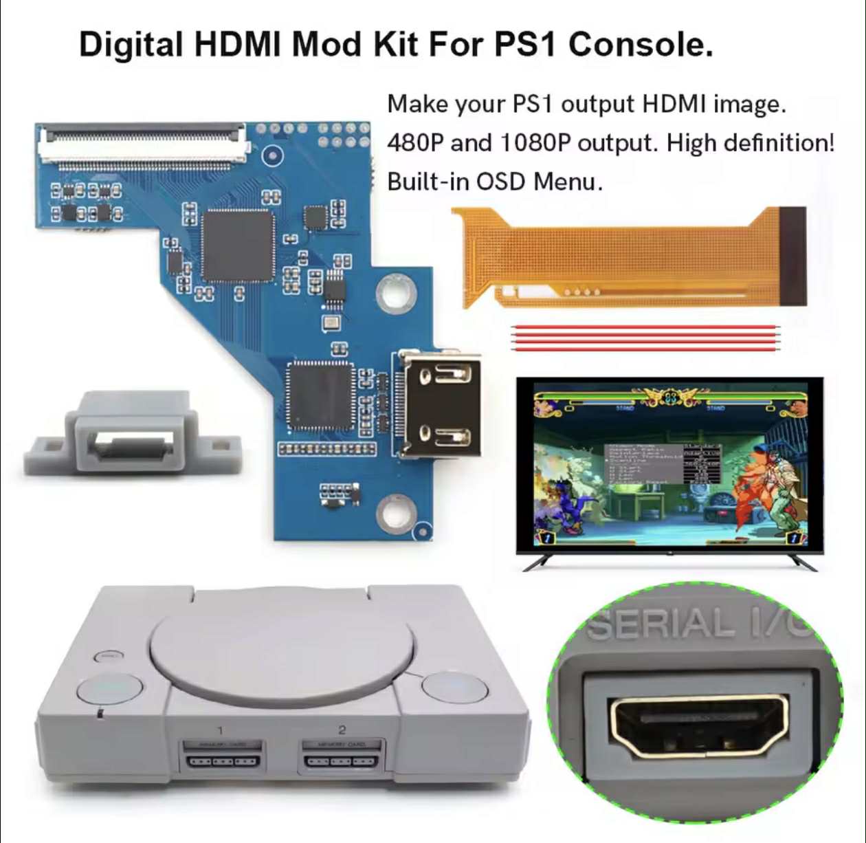 HDMI-Mod for PlayStation 1 (inkl. Kit & installasjon)